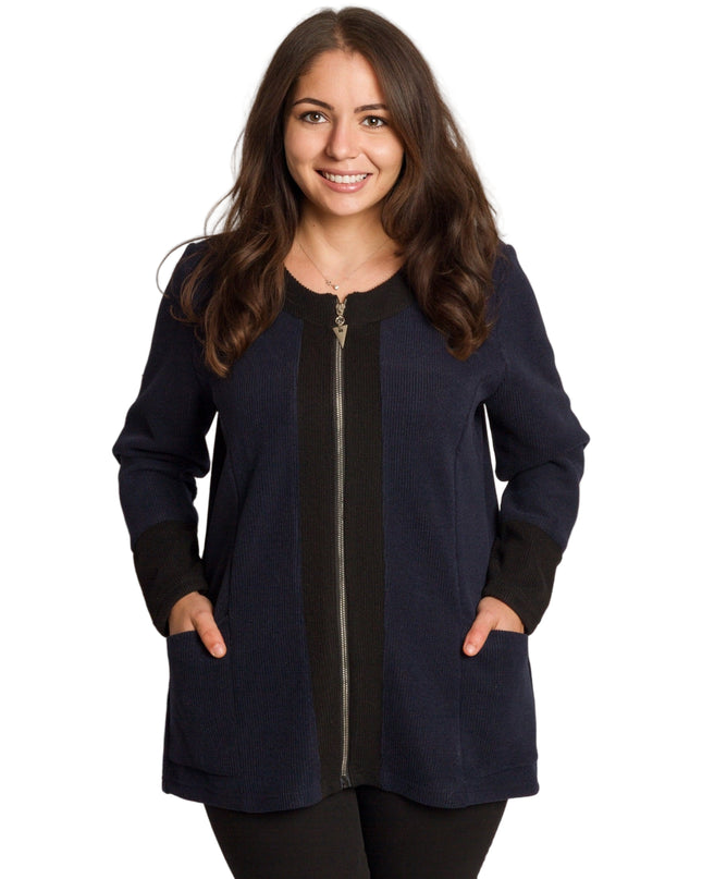 Дамски жакет в големи размери в тъмносин цвят