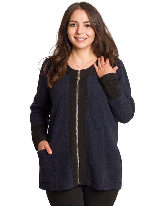 Дамски жакет в големи размери в тъмносин цвят