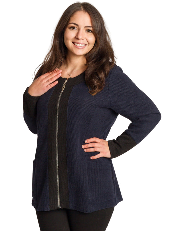 Дамски жакет в големи размери в тъмносин цвят