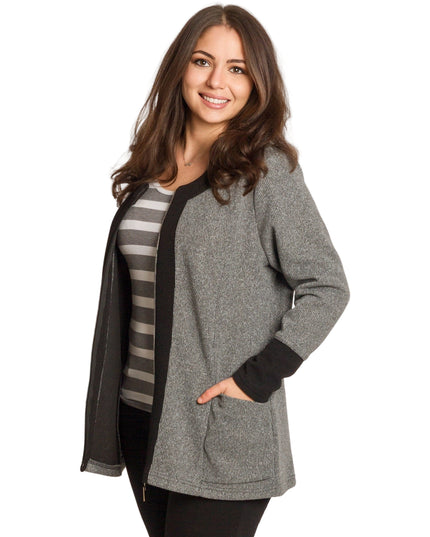 Сив жакет с права кройка и джобове в големи размери