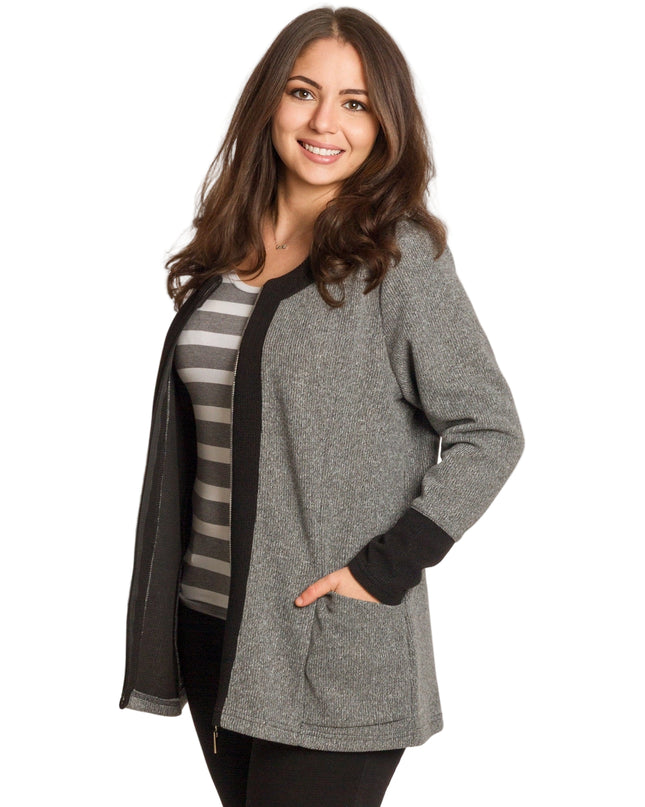 Сив жакет с права кройка и джобове в големи размери