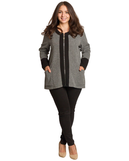 Сив жакет с права кройка и джобове в големи размери