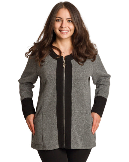 Сив жакет с права кройка и джобове в големи размери