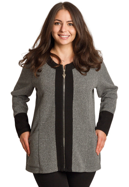 Сив жакет с права кройка и джобове в големи размери