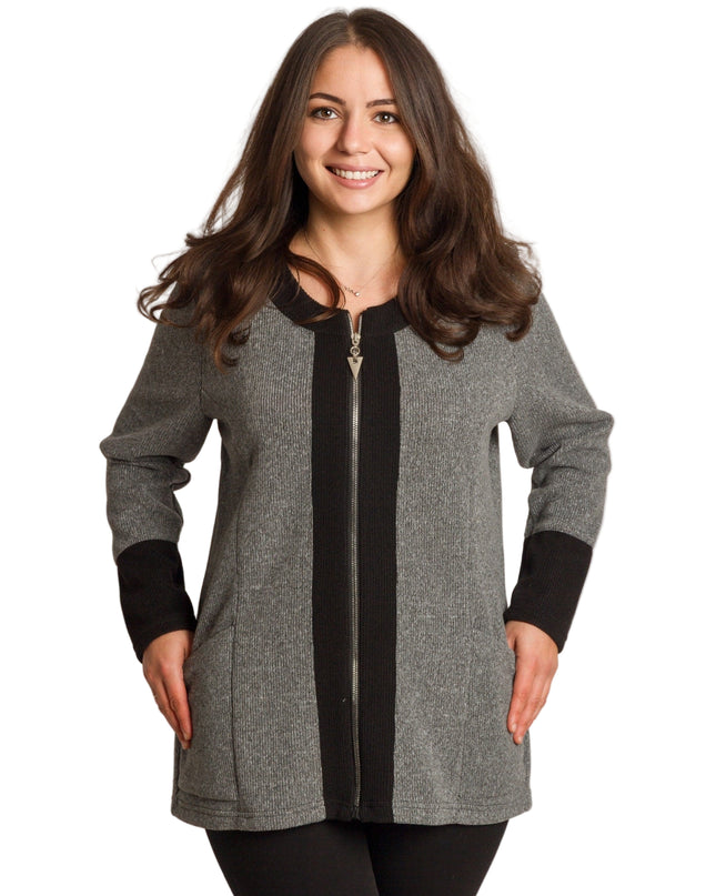 Сив жакет с права кройка и джобове в големи размери