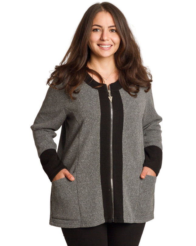 Сив жакет с права кройка и джобове в големи размери