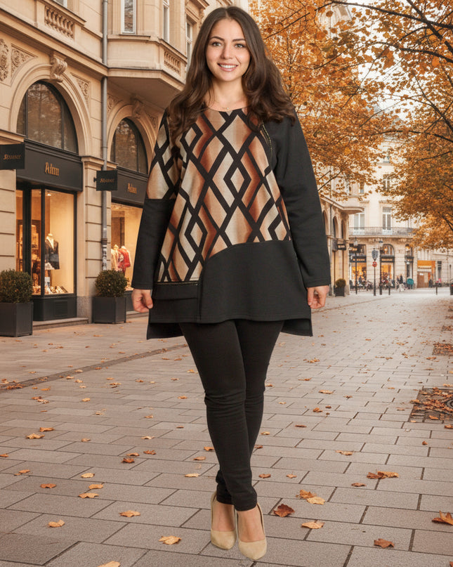 Макси туника с геометричен десен и права кройка