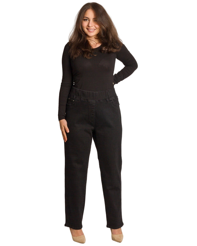 Черни еластични дънки с висока талия и свободна кройка