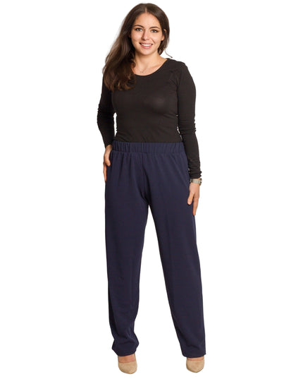 Макси дамски панталон в тъмносин цвят с ластик на талията