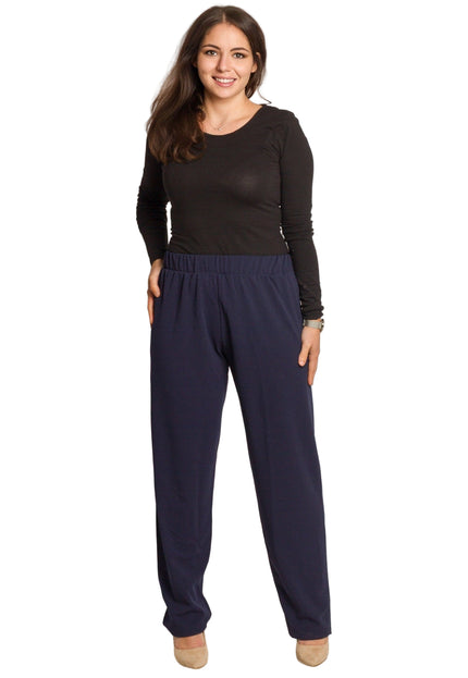 Макси дамски панталон в тъмносин цвят с ластик на талията