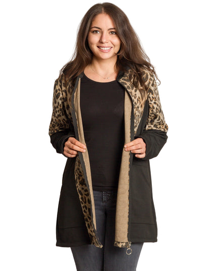 Черно яке с леопардов принт и качулка в макси размери