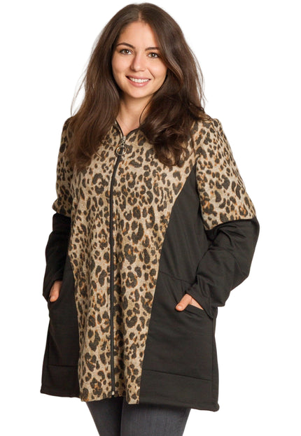 Черно яке с леопардов принт и качулка в макси размери