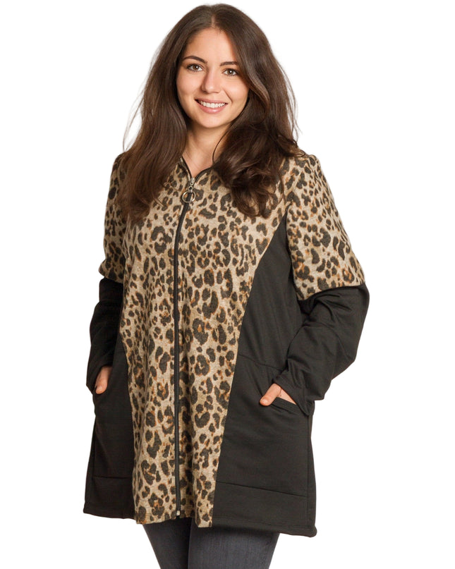 Черно яке с леопардов принт и качулка в макси размери