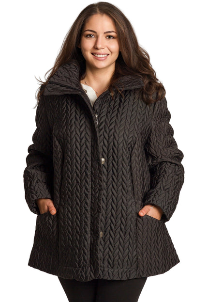 Ватирано дамско капитонирано яке с джобове в черен цвят