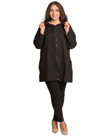 Разкроен дамски жакет с цип и джобове в черен цвят