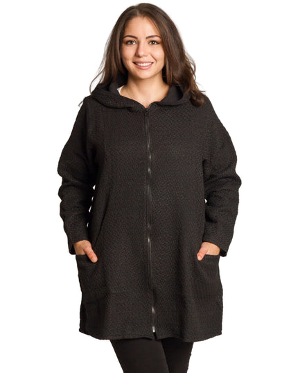 Разкроен дамски жакет с цип и джобове в черен цвят