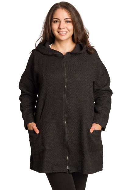 Разкроен дамски жакет с цип и джобове в черен цвят