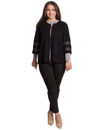 Елегантно черно сако с цип и прозрачни ленти по ръкавите