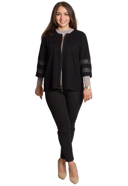 Елегантно черно сако с цип и прозрачни ленти по ръкавите
