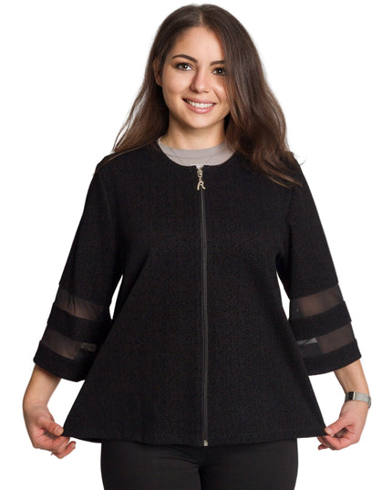 Елегантно черно сако с цип и прозрачни ленти по ръкавите