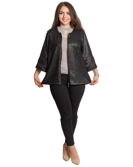 Черно дамско сако с лъскав ефект в големи размери
