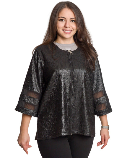 Черно дамско сако с лъскав ефект в големи размери