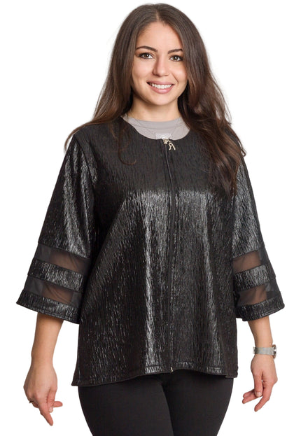 Черно дамско сако с лъскав ефект в големи размери