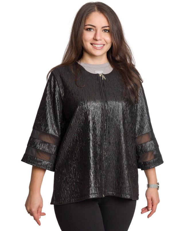 Черно дамско сако с лъскав ефект в големи размери