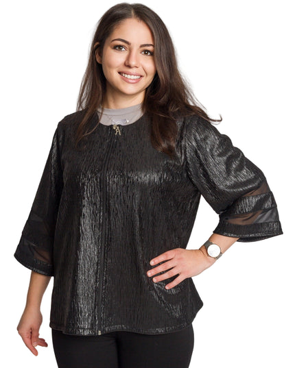 Черно дамско сако с лъскав ефект в големи размери