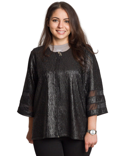 Черно дамско сако с лъскав ефект в големи размери