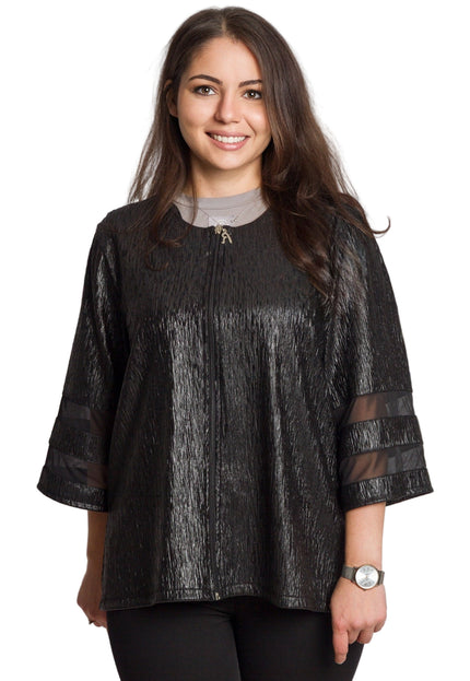 Черно дамско сако с лъскав ефект в големи размери