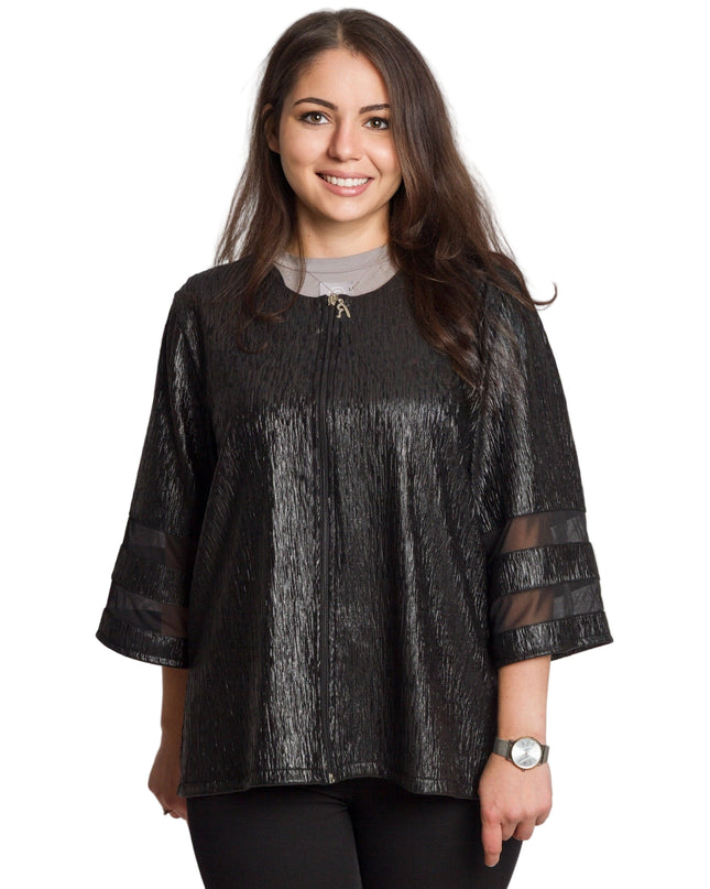 Черно дамско сако с лъскав ефект в големи размери