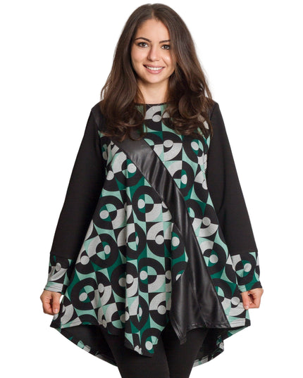 Дълга асиметрична туника с геометричен принт и еко кожа