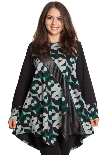 Дълга асиметрична туника с геометричен принт и еко кожа