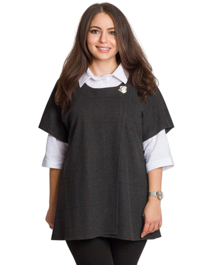 Официален комплект от риза и вълнен елек в тъмно сиво каре