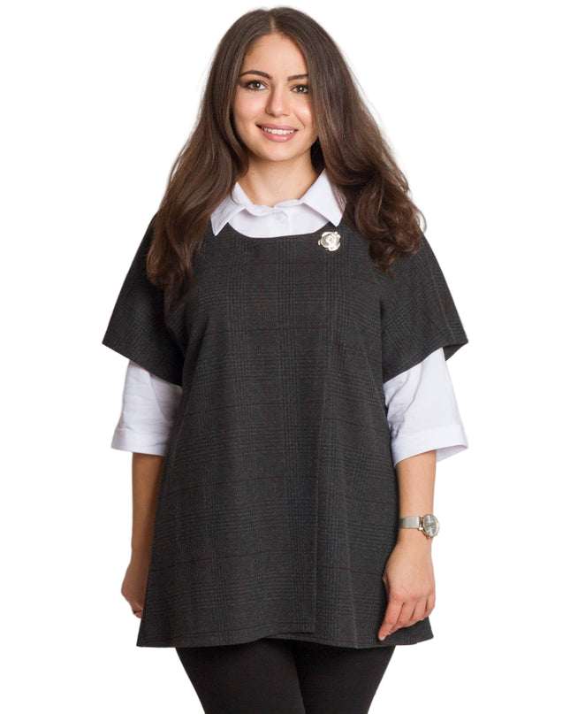 Официален комплект от риза и вълнен елек в тъмно сиво каре