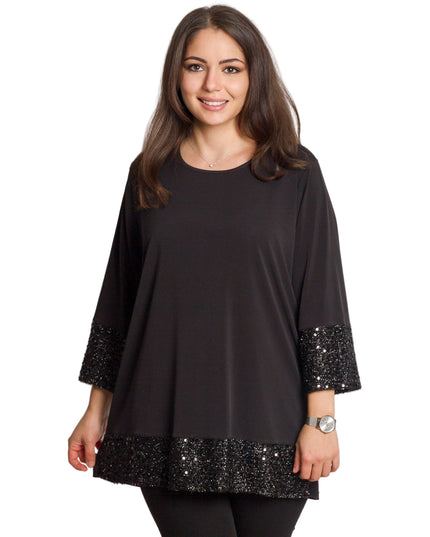 Елегантен черен комплект от туника и елек с пайети