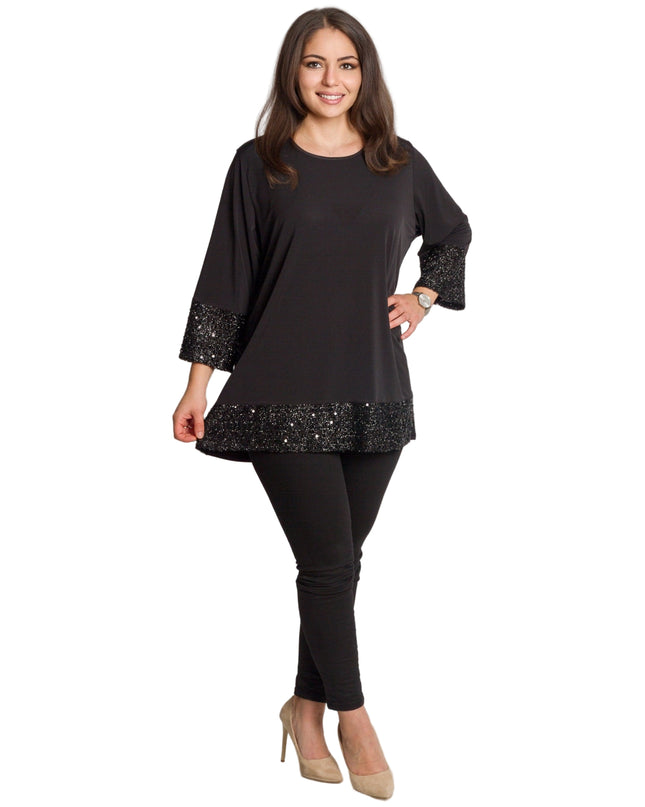 Елегантен черен комплект от туника и елек с пайети