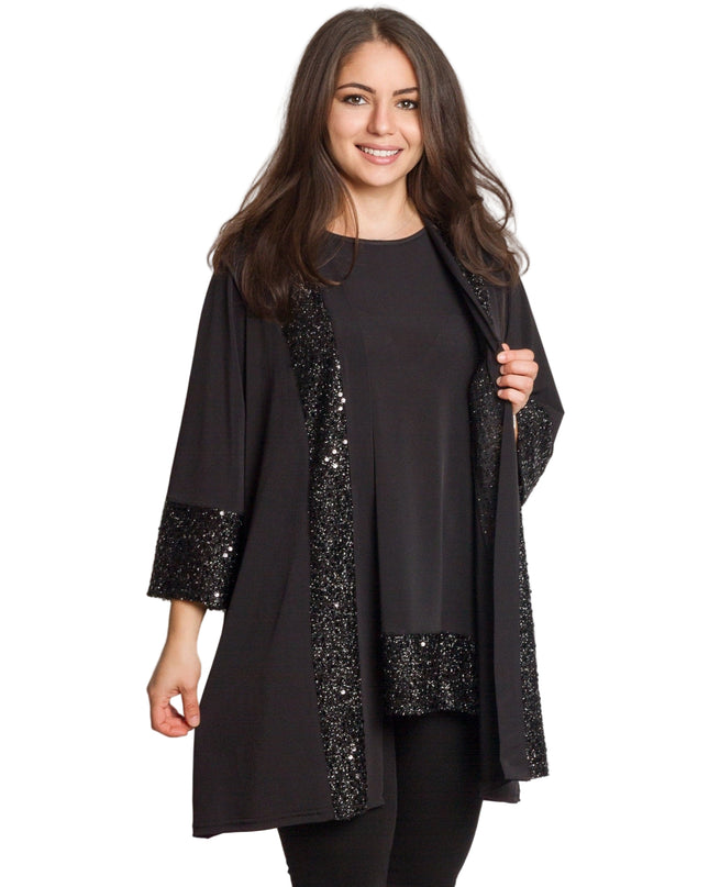 Елегантен черен комплект от туника и елек с пайети