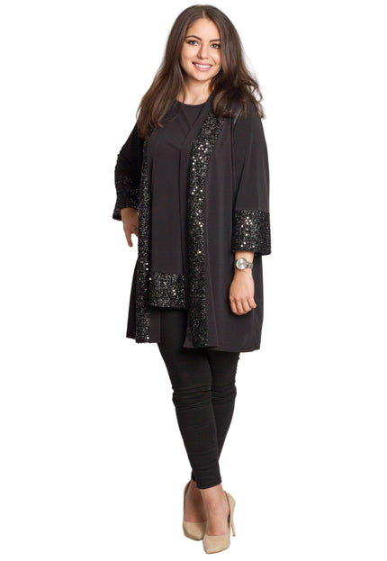 Елегантен черен комплект от туника и елек с пайети