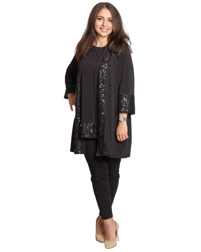 Елегантен черен комплект от туника и елек с пайети