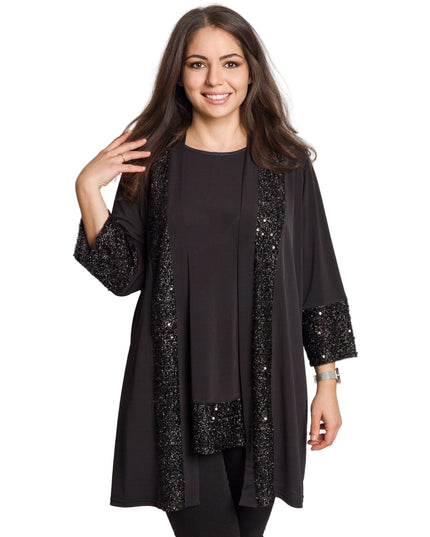 Елегантен черен комплект от туника и елек с пайети