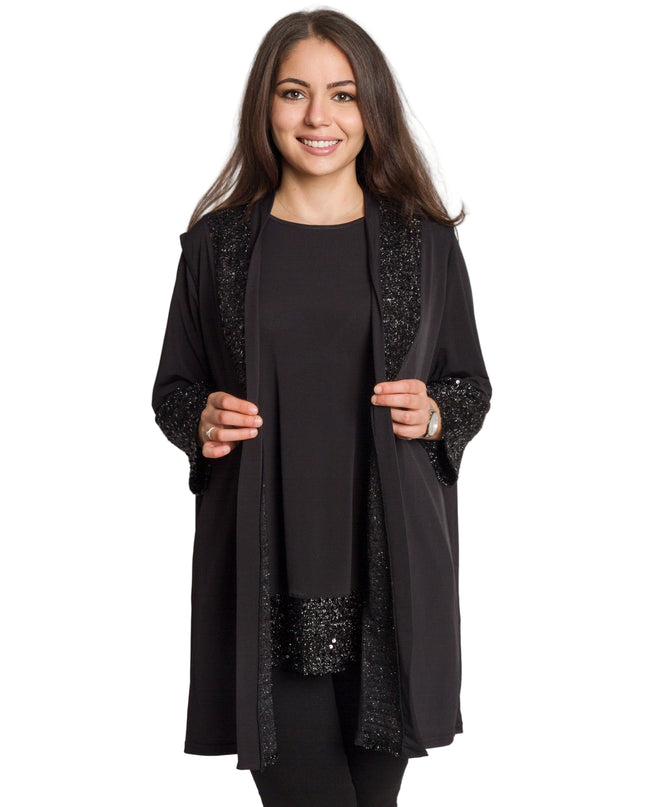 Елегантен черен комплект от туника и елек с пайети