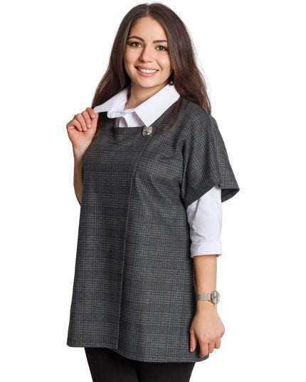 Официален макси комплект от риза и елек в сиво каре