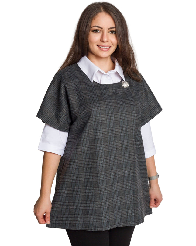 Официален макси комплект от риза и елек в сиво каре