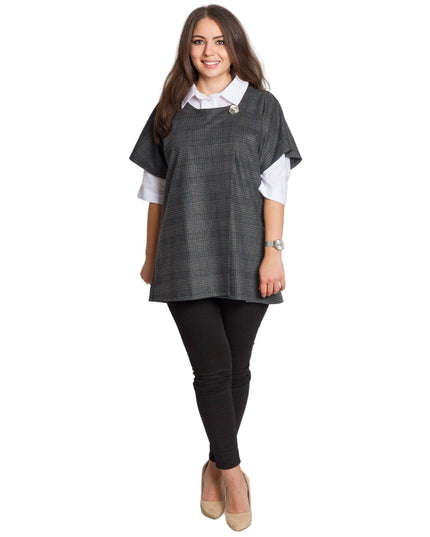 Официален макси комплект от риза и елек в сиво каре