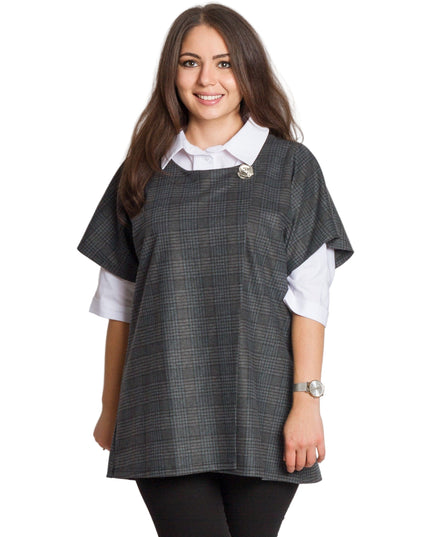 Официален макси комплект от риза и елек в сиво каре