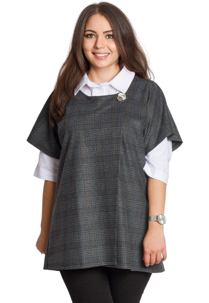 Официален макси комплект от риза и елек в сиво каре