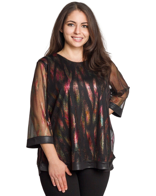 Елегантна разкроена туника 3/4 ръкави в големи размери