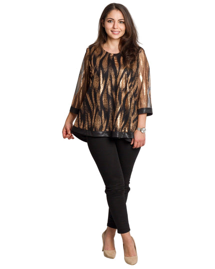 Елегантна черна туника със златист десен в големи размери